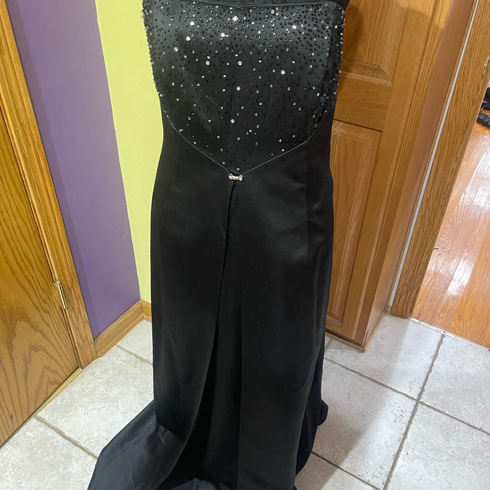 Cachet Black Strapless Evening Gown with Beaded Bodice